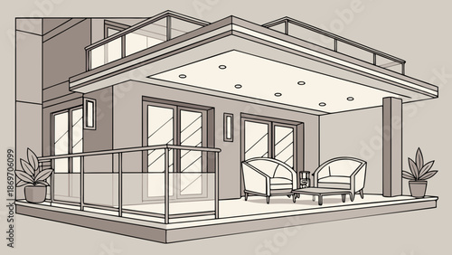 Vector drawing of a residential house plan, an architectural blueprint sketch for a home construction project