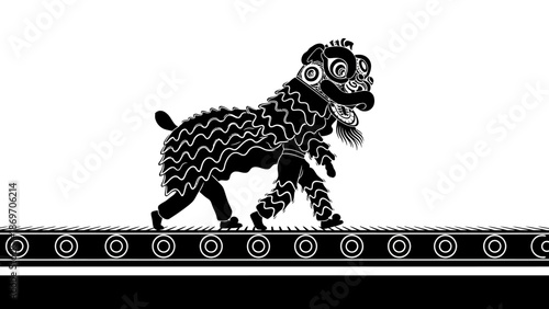 Cultural Performance, Lion Dance, Urban Festival, Illustration, Abstract Background, Side View, Tradition