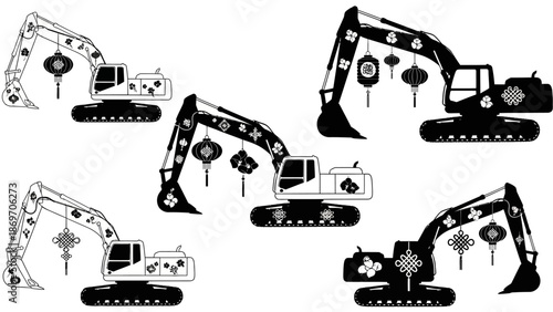 Creative Excavator Illustrations Featuring Unique Designs in Industrial Graphic Art