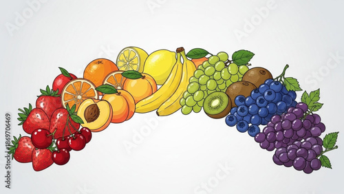 Vibrant colorful fruit arrangement with strawberries, citrus, and berries