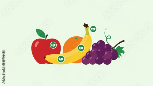Fresh organic fruit selection with eco friendly labels