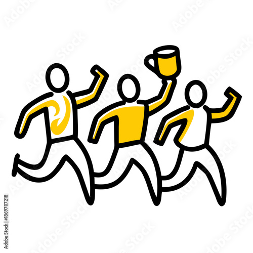 Diverse group of people, including individuals with disabilities, running together in a marathon, promoting inclusion and an active lifestyle.
