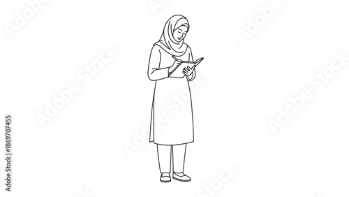 Young Muslim Woman in Hijab Writing in Notebook, Education and Learning Concept