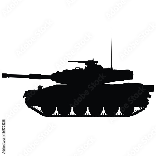 Black silhouette of a modern main battle tank side view depicted