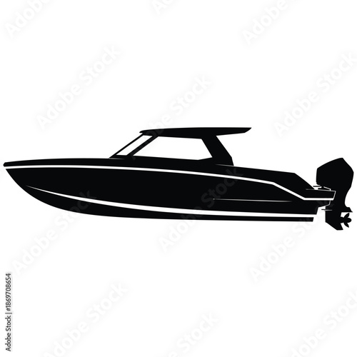 Sleek silhouette of a modern speed boat with a powerful outboard motor