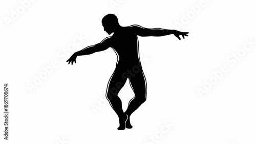 Silhouette of a male dancer in motion against a white background.
