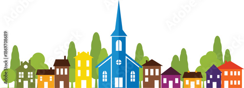 village, townscape, community, church, neighborhood, houses, skyline, suburb, hamlet, settlement, streetscape, parish, town, homes, architecture, landscape, cityscape, unity, countryside, harmony