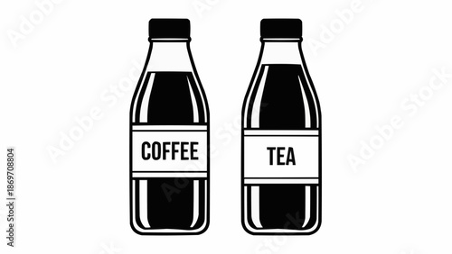 Two bottles labeled coffee and tea side by side.