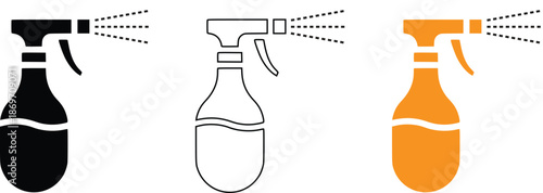 Spray Bottle Icon Set, Cleaning and Disinfectant Sprayer in Solid and Outline Style
