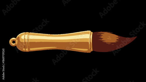 Vector Illustration of Paintbrush in Vintage Style with Gold Handle and Brown Bristles for Artistic Design