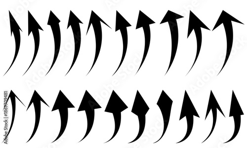 set of imaginary image patterns of curved arrows with different arrowhead shapes, vector