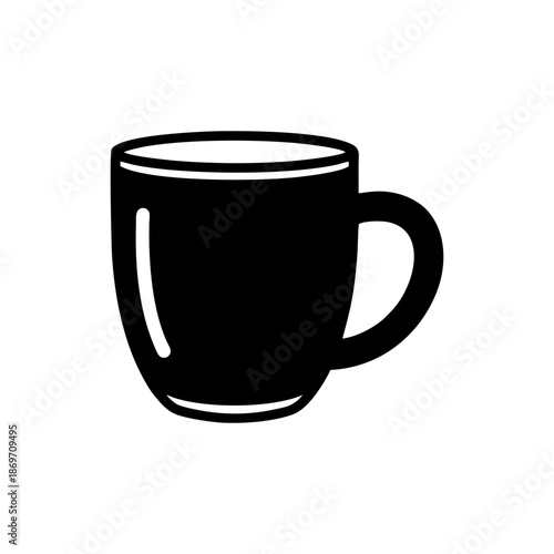 Black coffee mug icon on isolated with handle