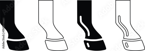 Horse Leg and Hoof Vector Set, Black and White Minimal Icon Illustration