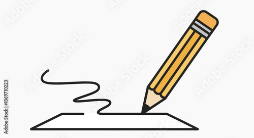 Yellow pencil writing on paper vector illustration for stationery and education with simple and graphic and creativity and school and office