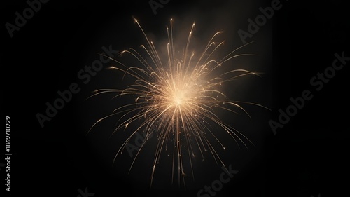 Golden Firework Burst Isolated on Transparent and Black Background