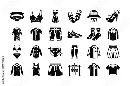 Collection of various fashion items isolated on transparent background, Vector, illustration
