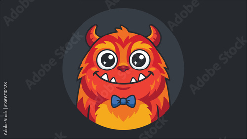 Cute cartoon monster with orange fur and a blue bow tie.