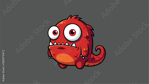 Cute red monster with big eyes and a worried expression.
