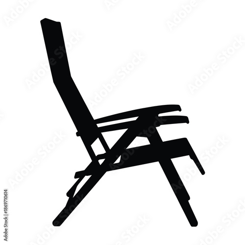 A simple black silhouette of a wooden outdoor reclining chair
