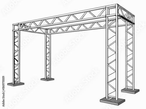 Metal object with truss system in 3D render, intricate design showcasing structural integrity and support in vector illustration.