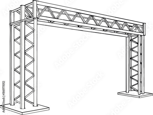 3D vector render of a metal object with a truss system, highlighting architectural design, strength, and structural support.