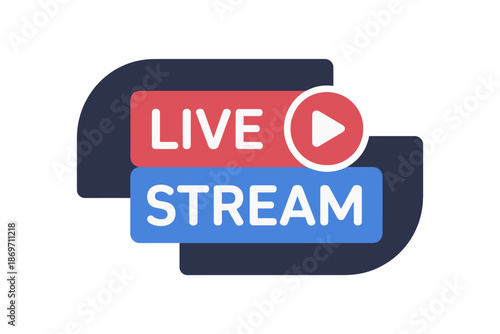 Creative live stream label with play symbol isolated on transparent background