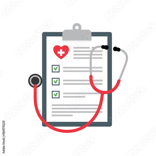 Medical clipboard with stethoscope and heart icon isolated on transparent background
