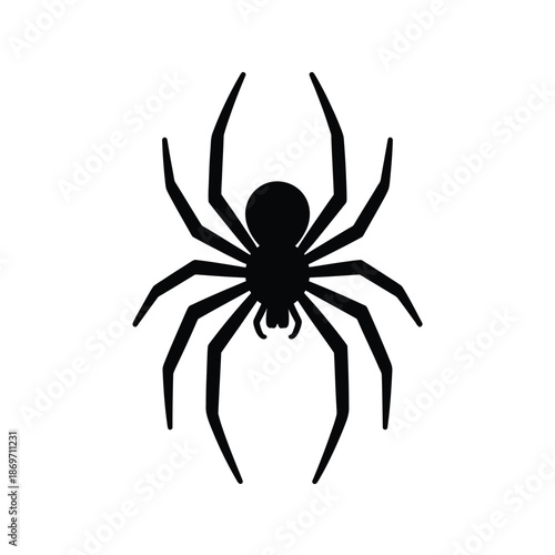 Simple black silhouette of a spider with eight legs clearly visible