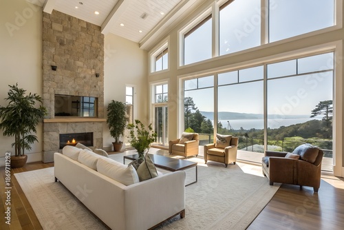 Luxury Living Room with Modern Furniture and Ocean View