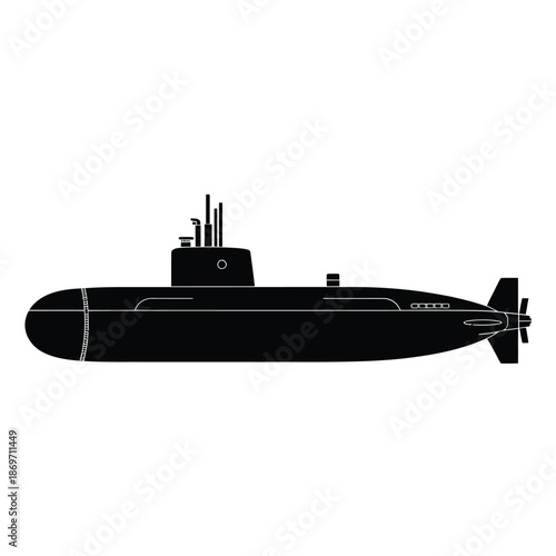 A simple black and white illustration of a streamlined submarine vessel