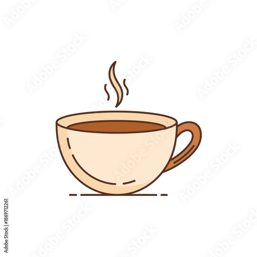 Steaming hot coffee cup with aroma, flat design illustration on white background