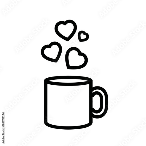 Cup with Hearts Steam Icon Vector Illustration