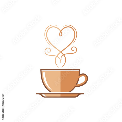 Cozy Coffee Cup with Heart Shaped Steam Design, Warm Beverage Icon