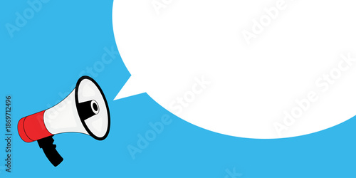 Megaphone loudspeaker with empty speech bubble for announcement isolated on transparent background