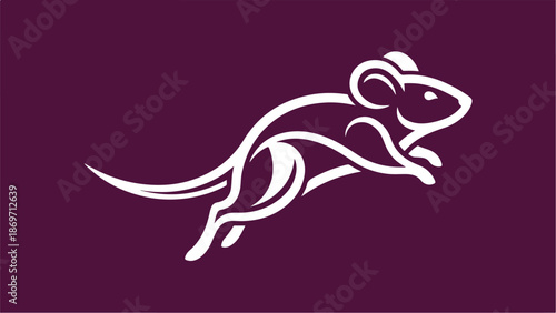 Elegant mouse illustration in white on a deep purple background minimalist design.