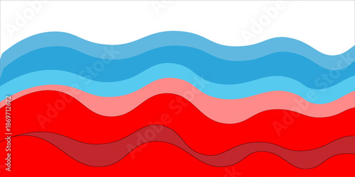 Seamless sea waves layered vector background. Blue and red ocean waves. Water wave pattern design.