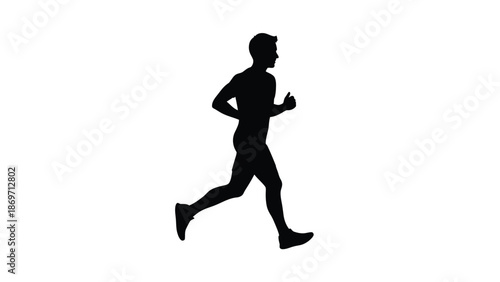 Silhouette of a fit athletic man engaging in a vigorous morning run or fast jog captured against a clean white background emphasizing motion and fitness goals