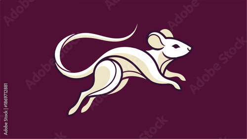 Elegant white mouse leaping on a rich burgundy background artistic design.