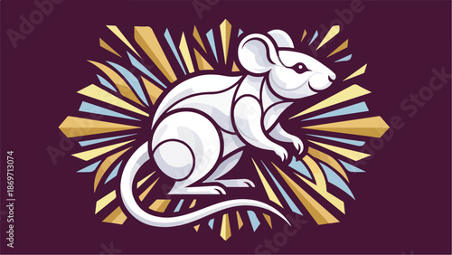 Elegant white rat illustration with artistic background and design.