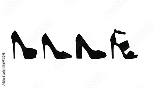 A set of black high heel silhouettes on a white background