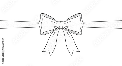 Elegant hand-drawn sketch of a tied bow with two long horizontal ribbons extending out from the sides on a white background.