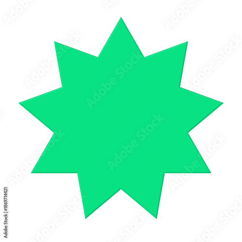 Green ten pointed star isolated. Sunburst or badge icon.