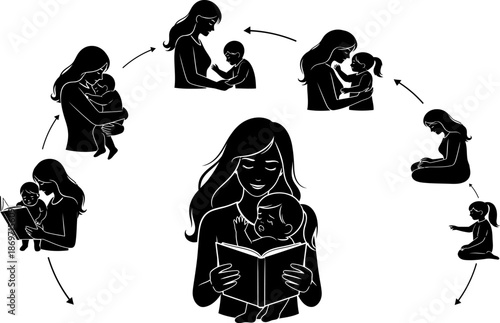 Happy mother's day family love silhouette illustration