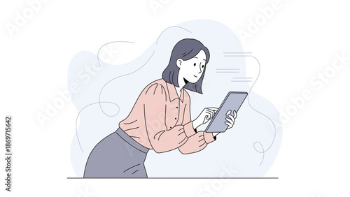 Young Woman Using Digital Tablet for Online Communication and Browsing