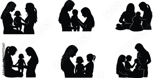 Happy mother's day silhouette images of mothers and children celebrating love and family