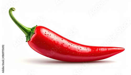 Vibrant Red Chili Pepper with Water Droplets on White Background Isolated Studio Shot Healthy Food Ingredient Spicy Flavor