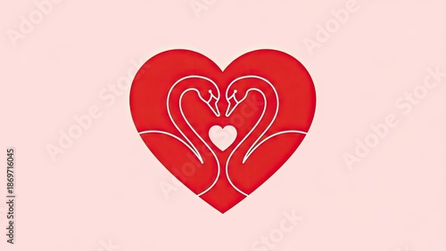 Romantic Heart and Swans Illustration with Smaller Heart