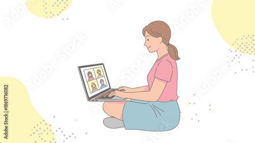 Young Woman Participating in Video Conference Call on Laptop