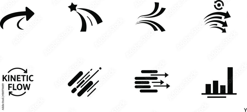 Fototapeta premium Set of Kinetic Flow and Motion Arrow Icons for Dynamic Data and Speed Visualization