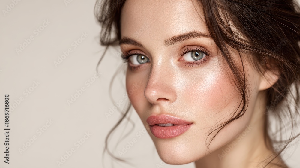 Naklejka premium Image of an attractive woman with minimal makeup against a white backdrop